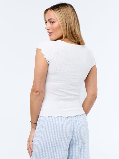 T-shirt a costine con maniche corte e volant - Kiabi
