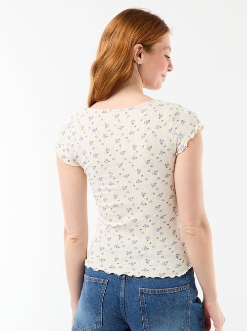 T-shirt a costine con maniche corte e volant - Kiabi