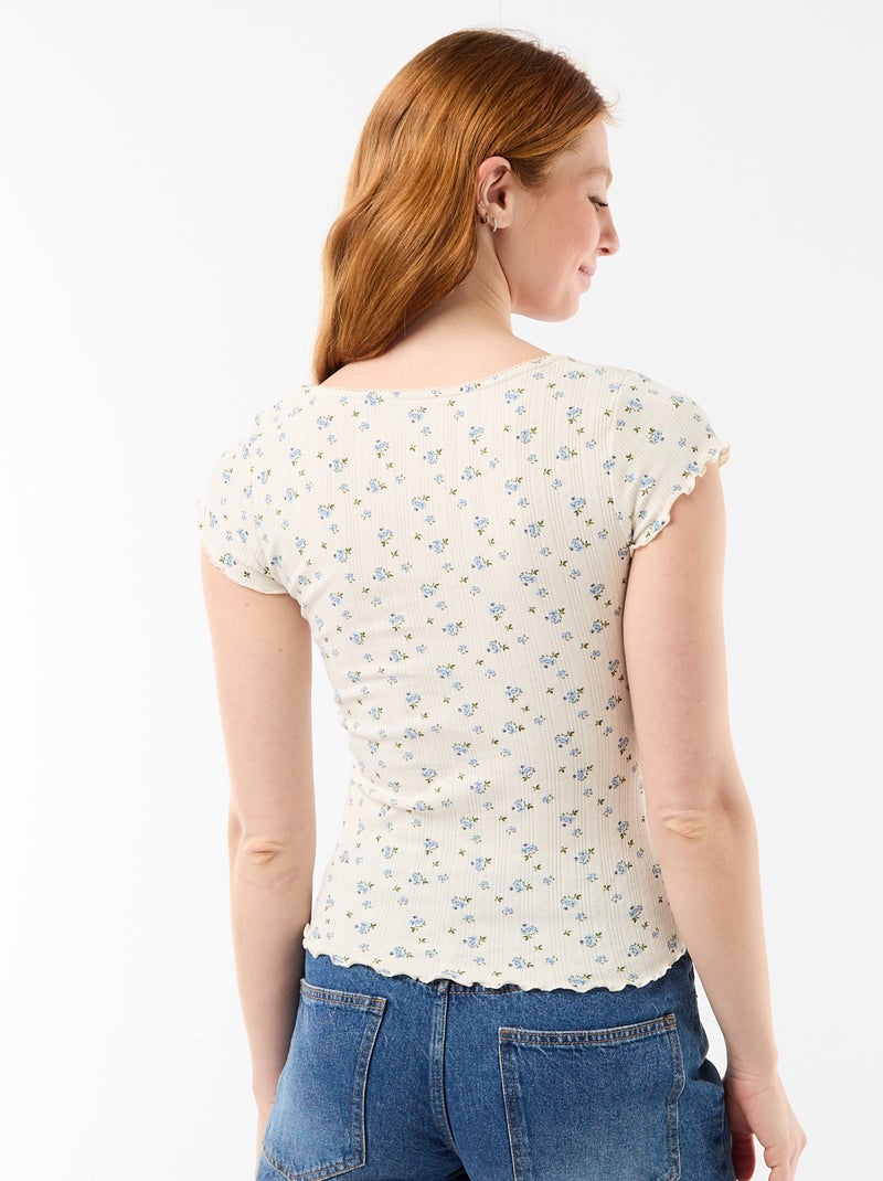 T-shirt a costine con maniche corte e volant Bianco - Kiabi