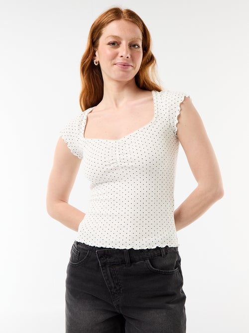 T-shirt a costine con maniche corte e volant - Kiabi