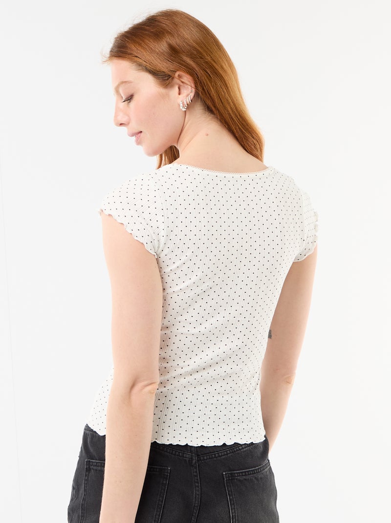 T-shirt a costine con maniche corte e volant Bianco - Kiabi