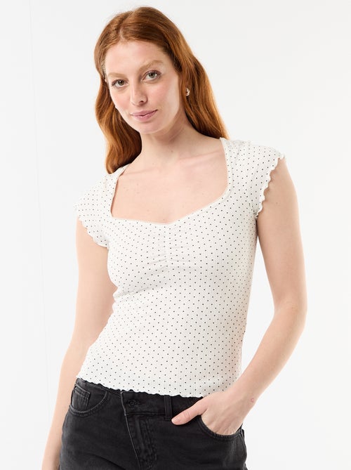 T-shirt a costine con maniche corte e volant - Kiabi