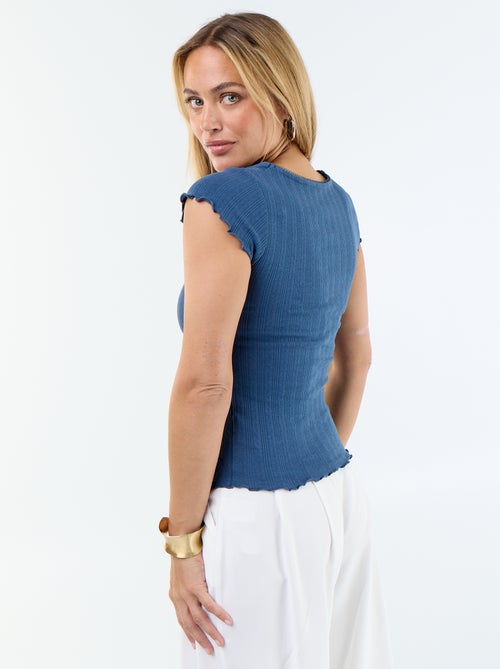 T-shirt a costine con maniche corte e volant - Kiabi