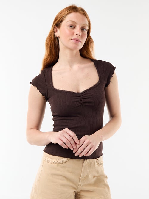 T-shirt a costine con maniche corte e volant - Kiabi