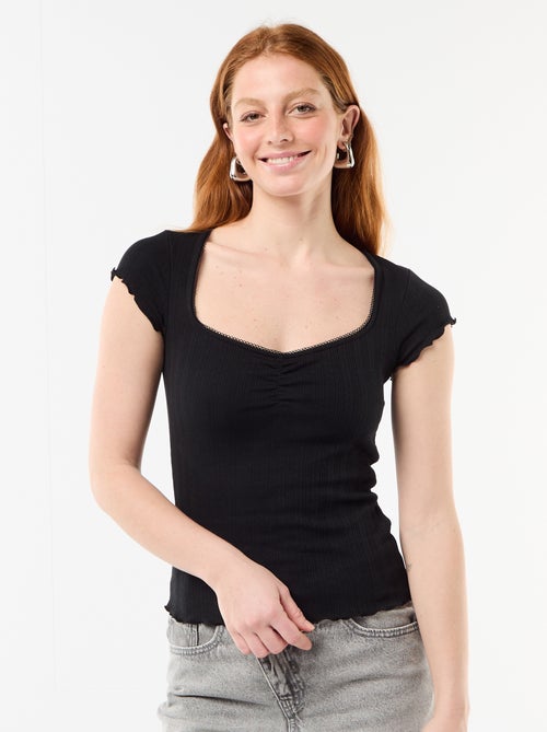 T-shirt a costine con maniche corte e volant - Kiabi