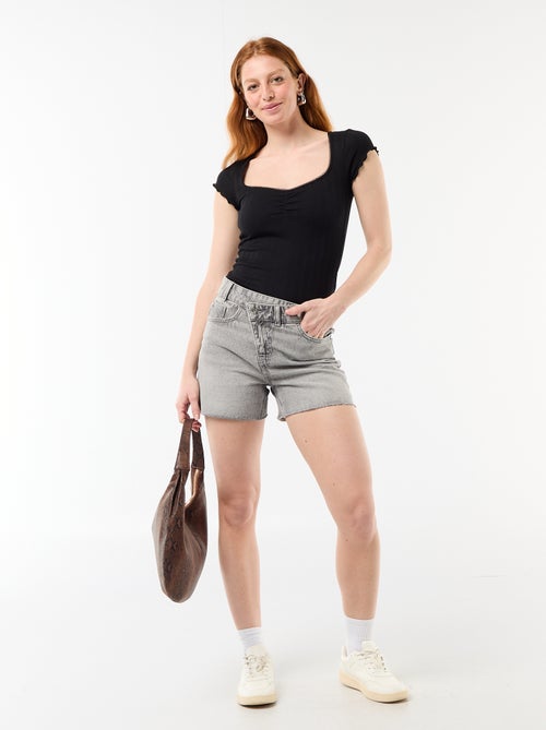 T-shirt a costine con maniche corte e volant - Kiabi