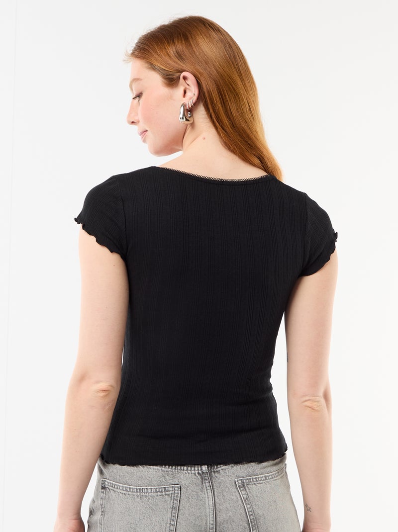 T-shirt a costine con maniche corte e volant Nero - Kiabi