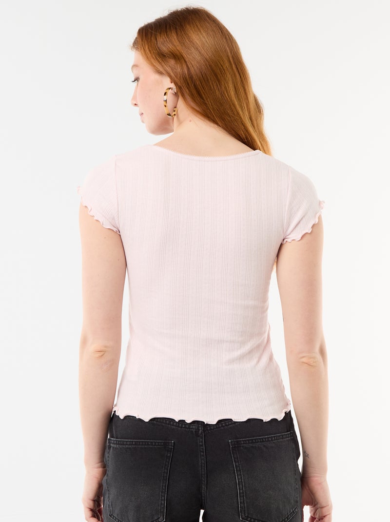 T-shirt a costine con maniche corte e volant Rosa - Kiabi