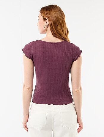 T-shirt a costine con maniche corte e volant