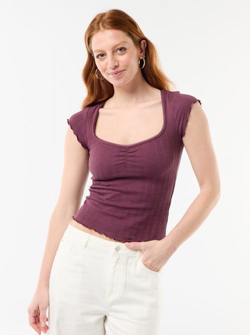 T-shirt a costine con maniche corte e volant - Kiabi