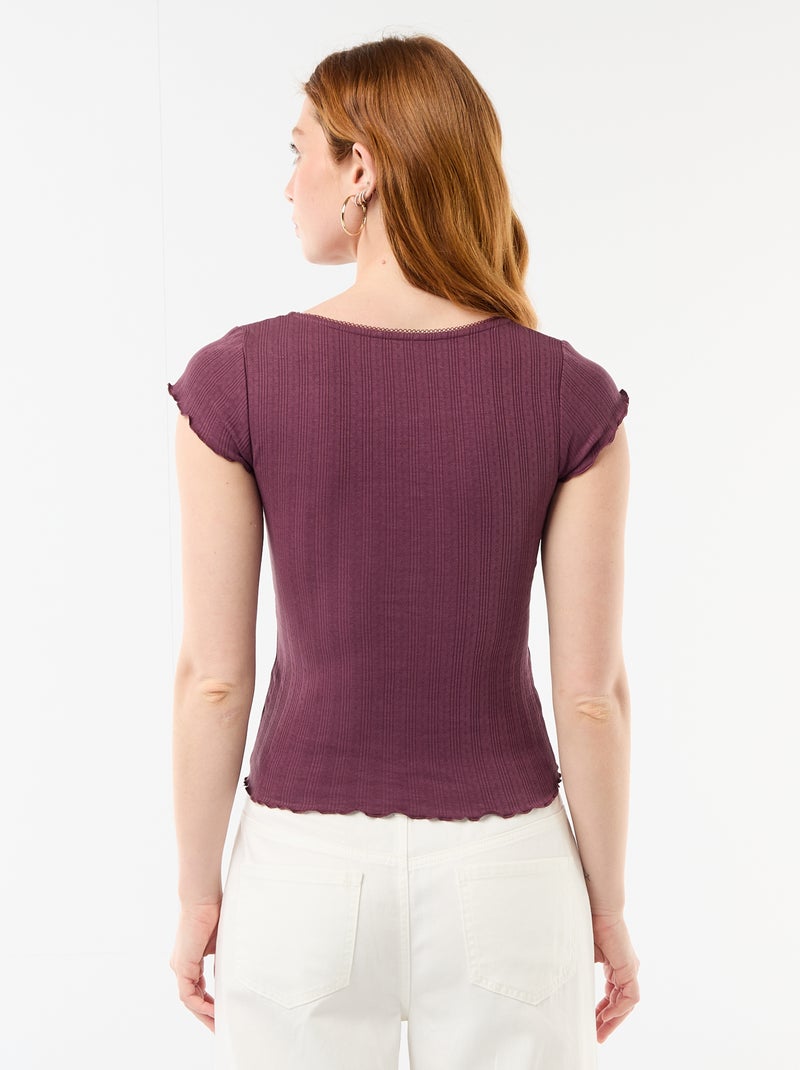 T-shirt a costine con maniche corte e volant Viola - Kiabi