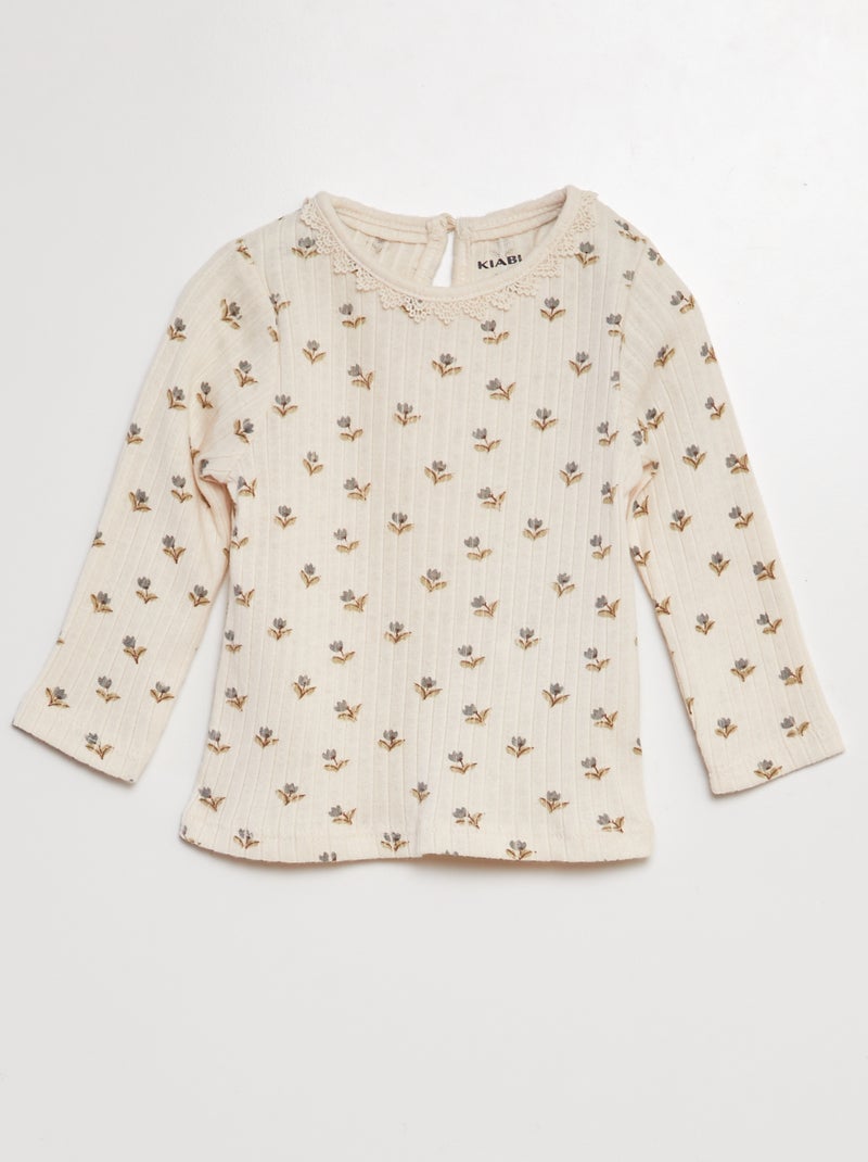 T-shirt a costine con motivo BIANCO - Kiabi