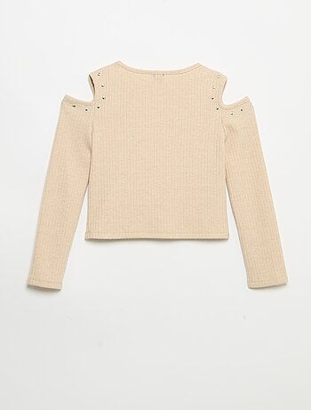 T-shirt a costine con spalle scoperte