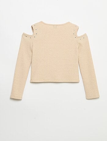 T-shirt a costine con spalle scoperte
