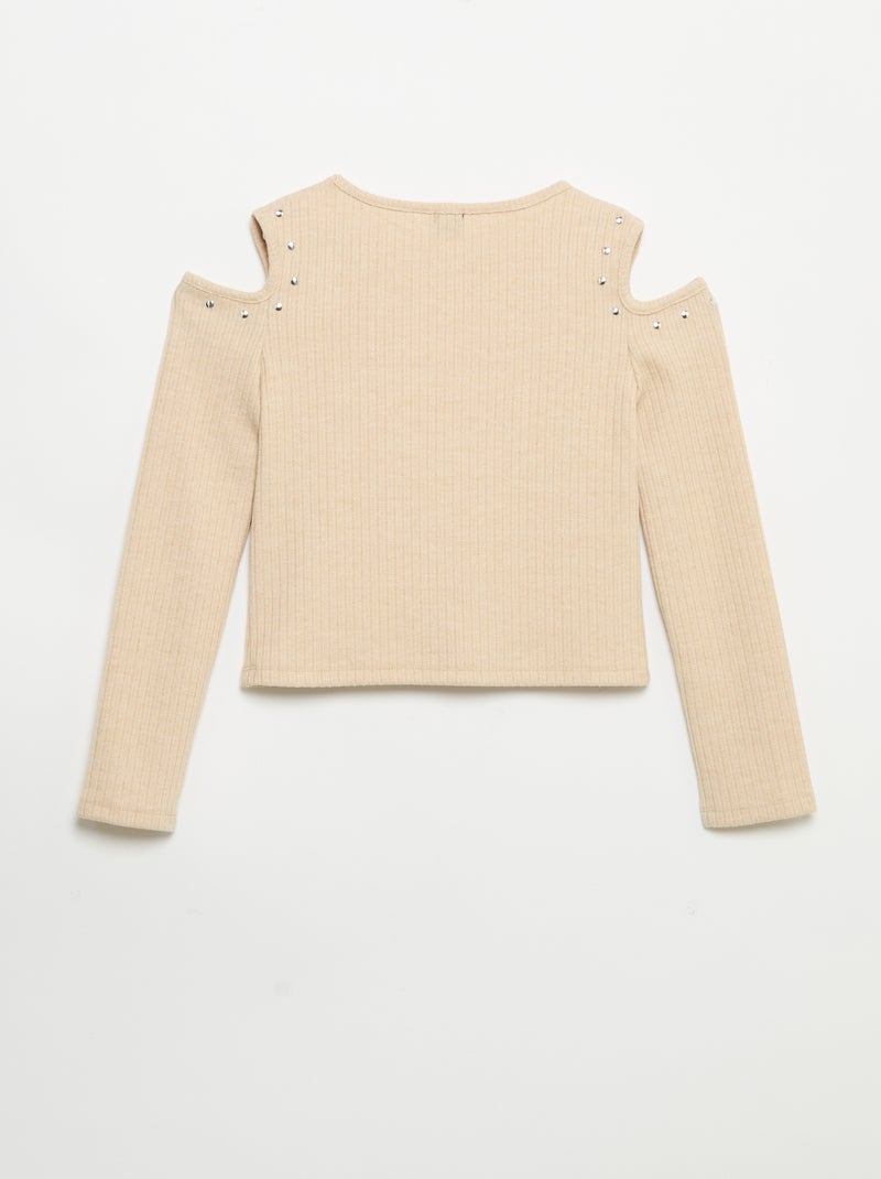 T-shirt a costine con spalle scoperte Beige - Kiabi