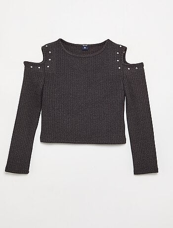 T-shirt a costine con spalle scoperte