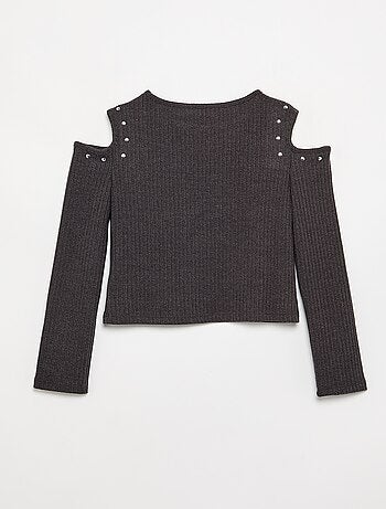 T-shirt a costine con spalle scoperte