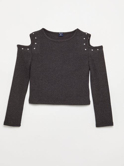 T-shirt a costine con spalle scoperte - Kiabi T-shirt a costine con spalle scoperte - Kiabi