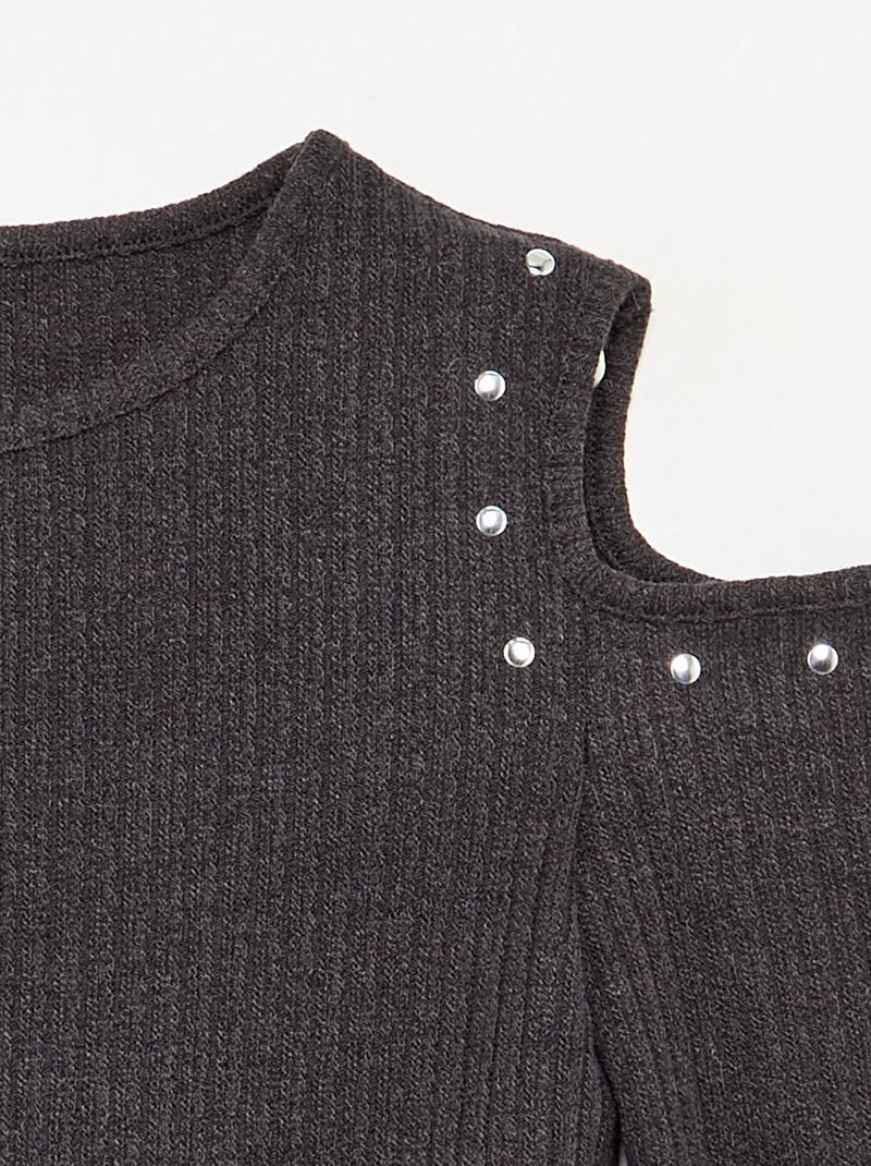 T-shirt a costine con spalle scoperte Nero - Kiabi