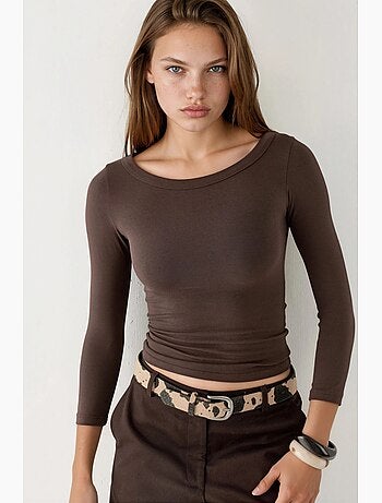 T-shirt a costine girocollo manica lunga busem