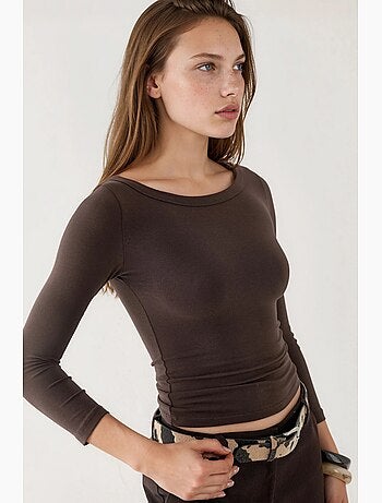 T-shirt a costine girocollo manica lunga busem
