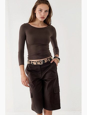 T-shirt a costine girocollo manica lunga busem
