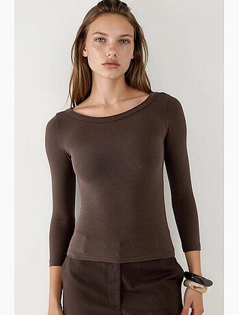 T-shirt a costine girocollo manica lunga busem