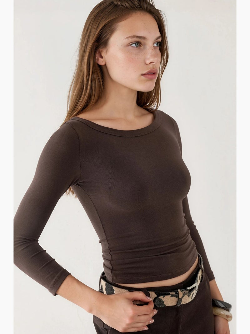 T-shirt a costine girocollo manica lunga busem Marrone scuro - Kiabi