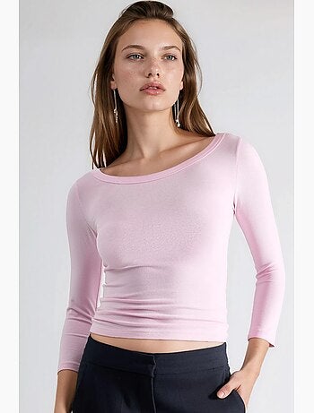 T-shirt a costine girocollo manica lunga busem