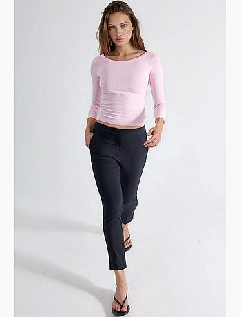 T-shirt a costine girocollo manica lunga busem