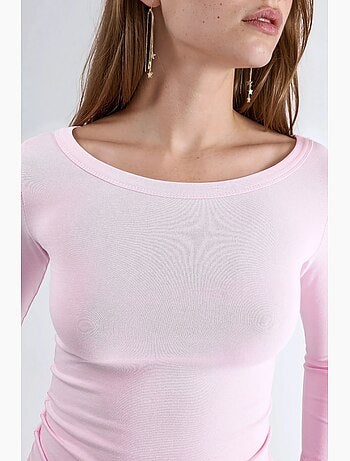 T-shirt a costine girocollo manica lunga busem