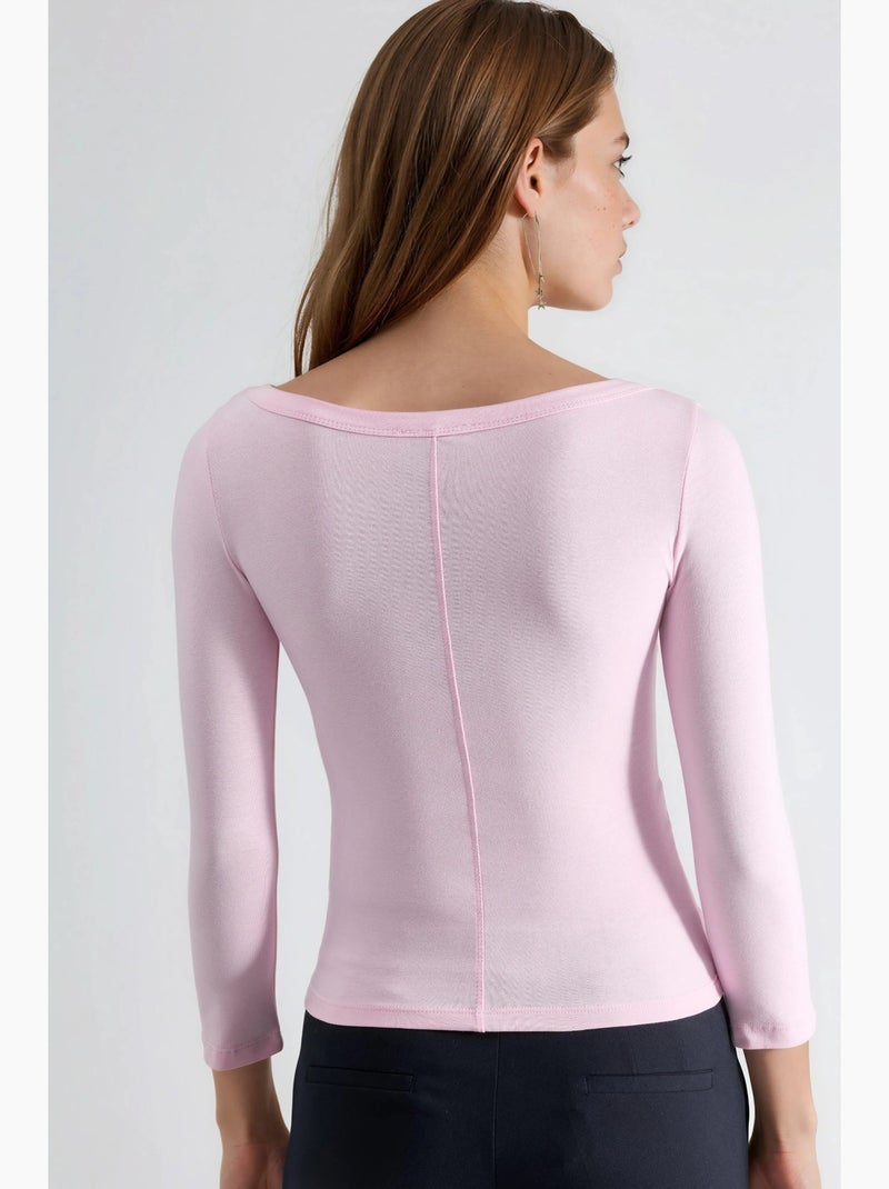 T-shirt a costine girocollo manica lunga busem Rosa pallido - Kiabi
