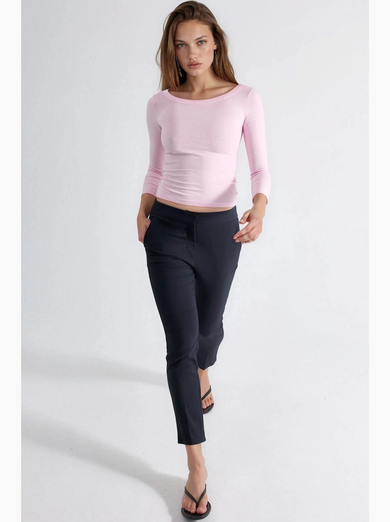 T-shirt a costine girocollo manica lunga busem Rosa pallido - Kiabi