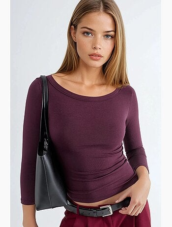 T-shirt a costine girocollo manica lunga busem