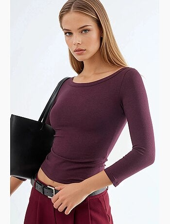 T-shirt a costine girocollo manica lunga busem