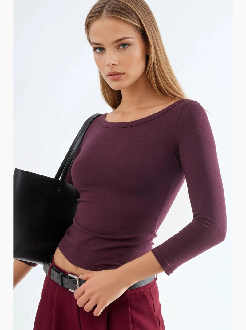 T-shirt a costine girocollo manica lunga busem Rosso bordeaux - Kiabi