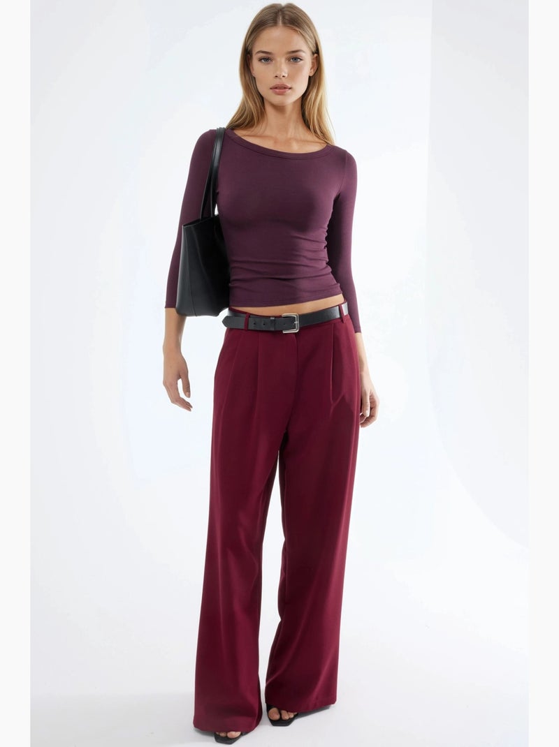 T-shirt a costine girocollo manica lunga busem Rosso bordeaux - Kiabi