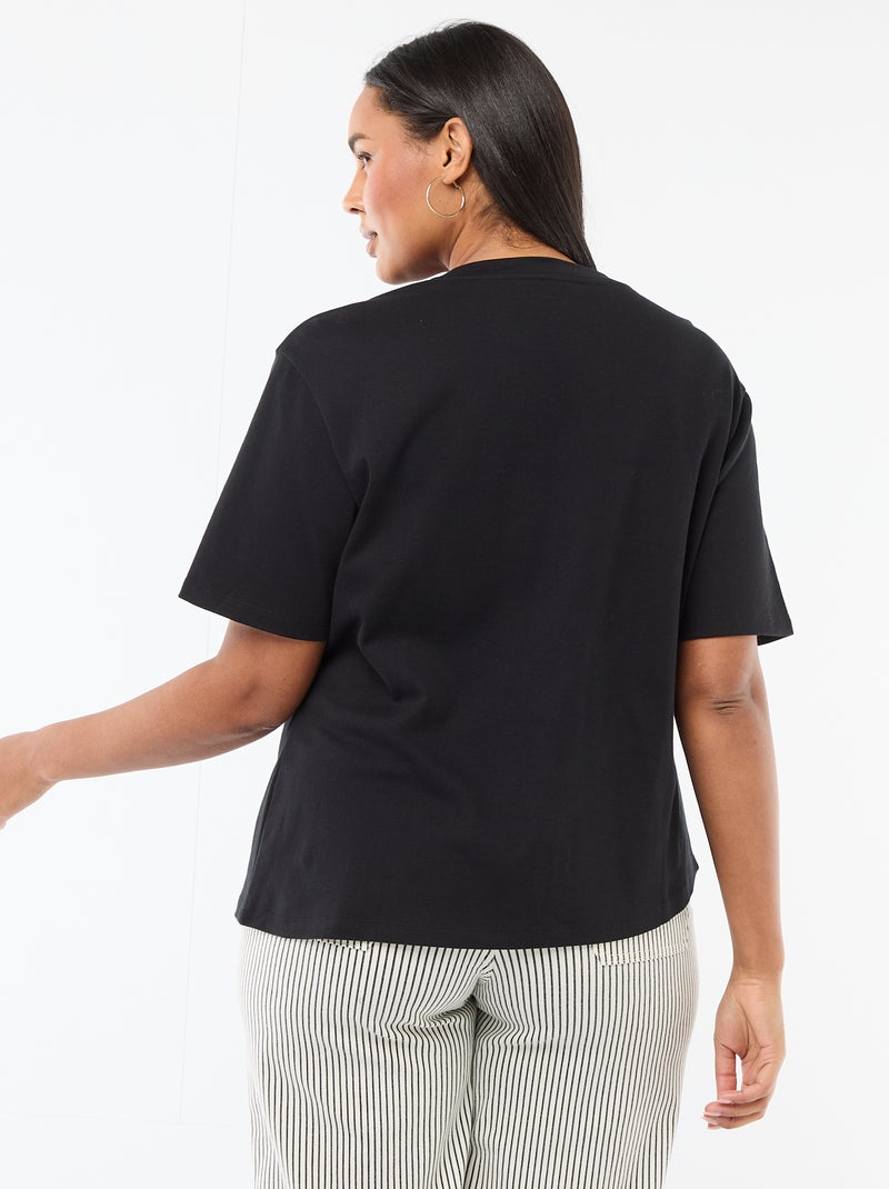 T-shirt a girocollo drappeggiato con dettaglio gioiello Nero - Kiabi