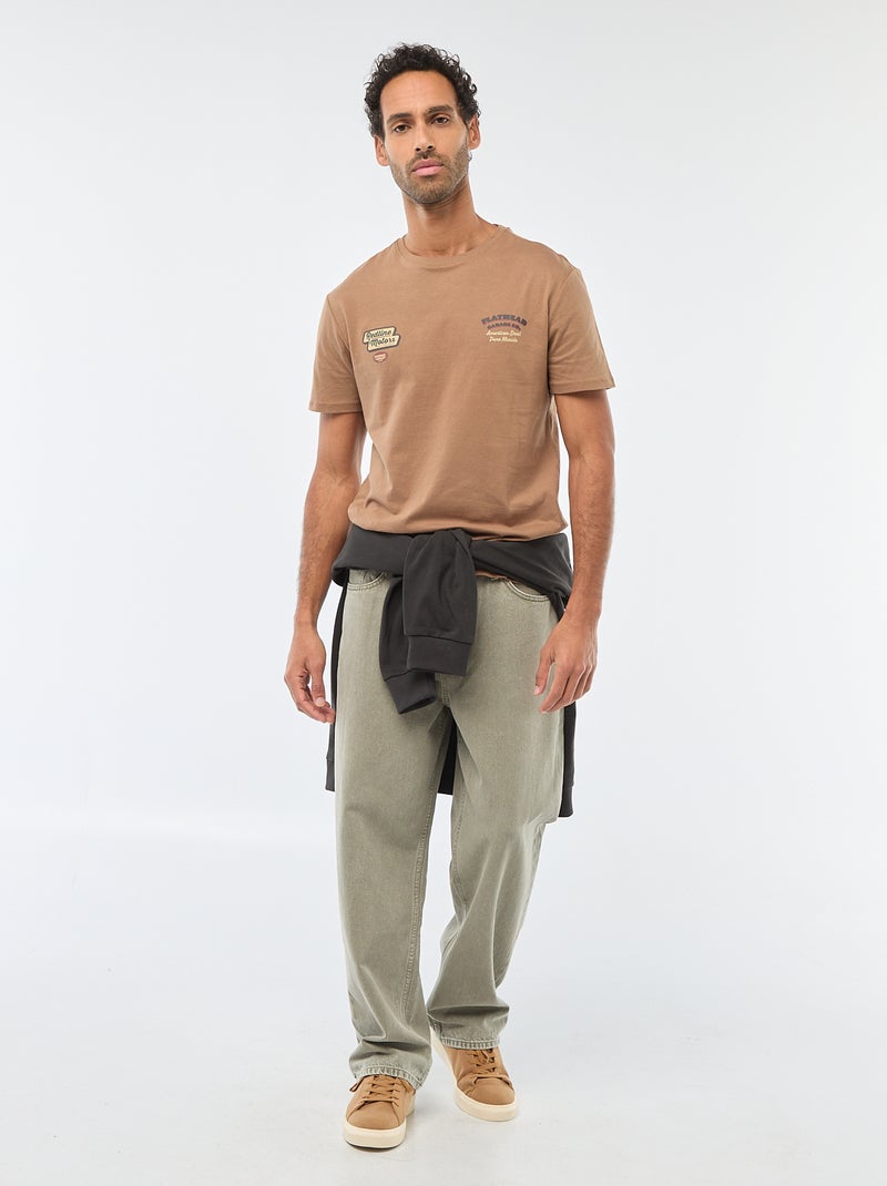 T-shirt a girocollo e maniche corte con stampa Beige - Kiabi