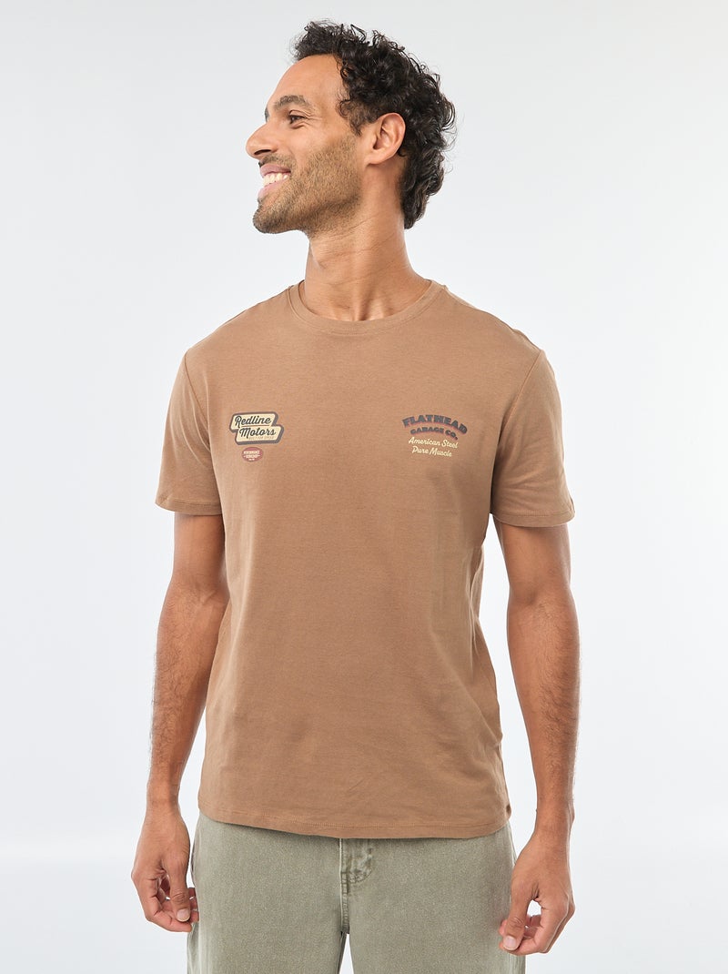 T-shirt a girocollo e maniche corte con stampa Beige - Kiabi