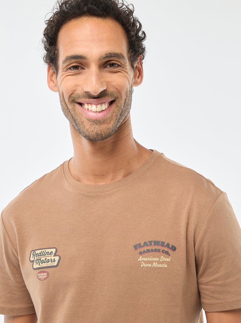 T-shirt a girocollo e maniche corte con stampa Beige - Kiabi