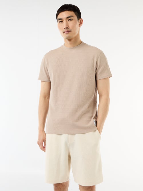 T-shirt a girocollo e maniche corte in tessuto a nido d'ape - Kiabi