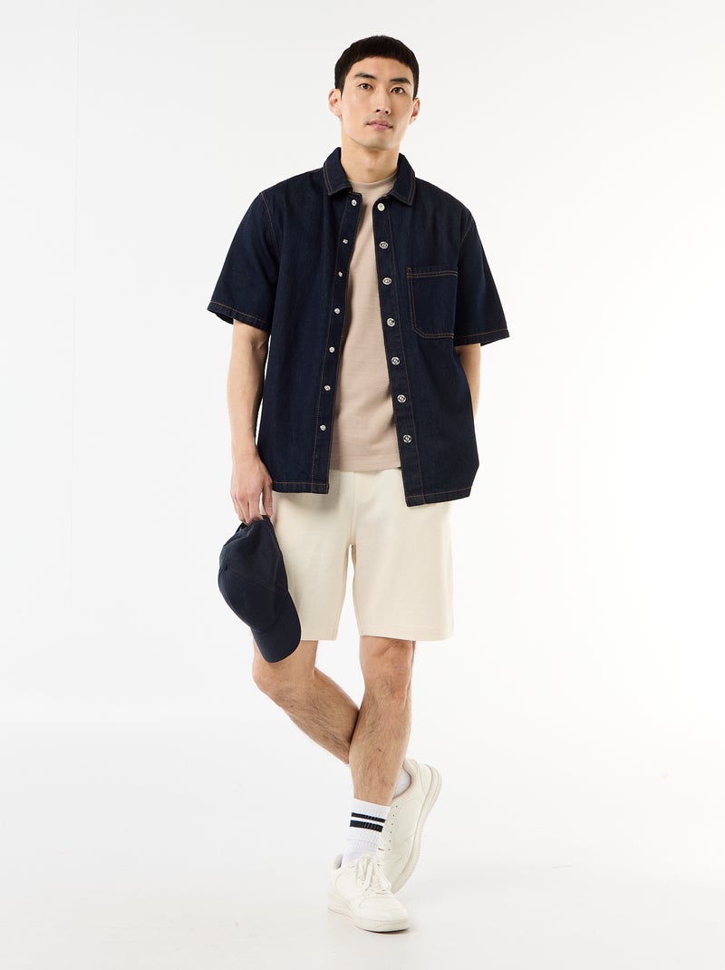 T-shirt a girocollo e maniche corte in tessuto a nido d'ape Beige - Kiabi