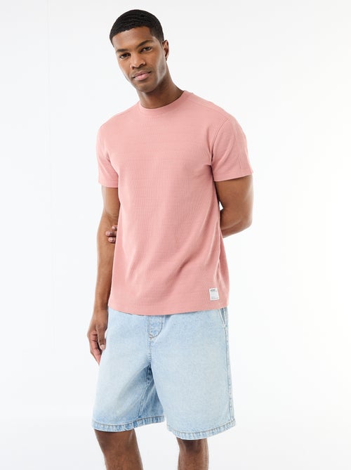 T-shirt a girocollo e maniche corte in tessuto a nido d'ape - Kiabi