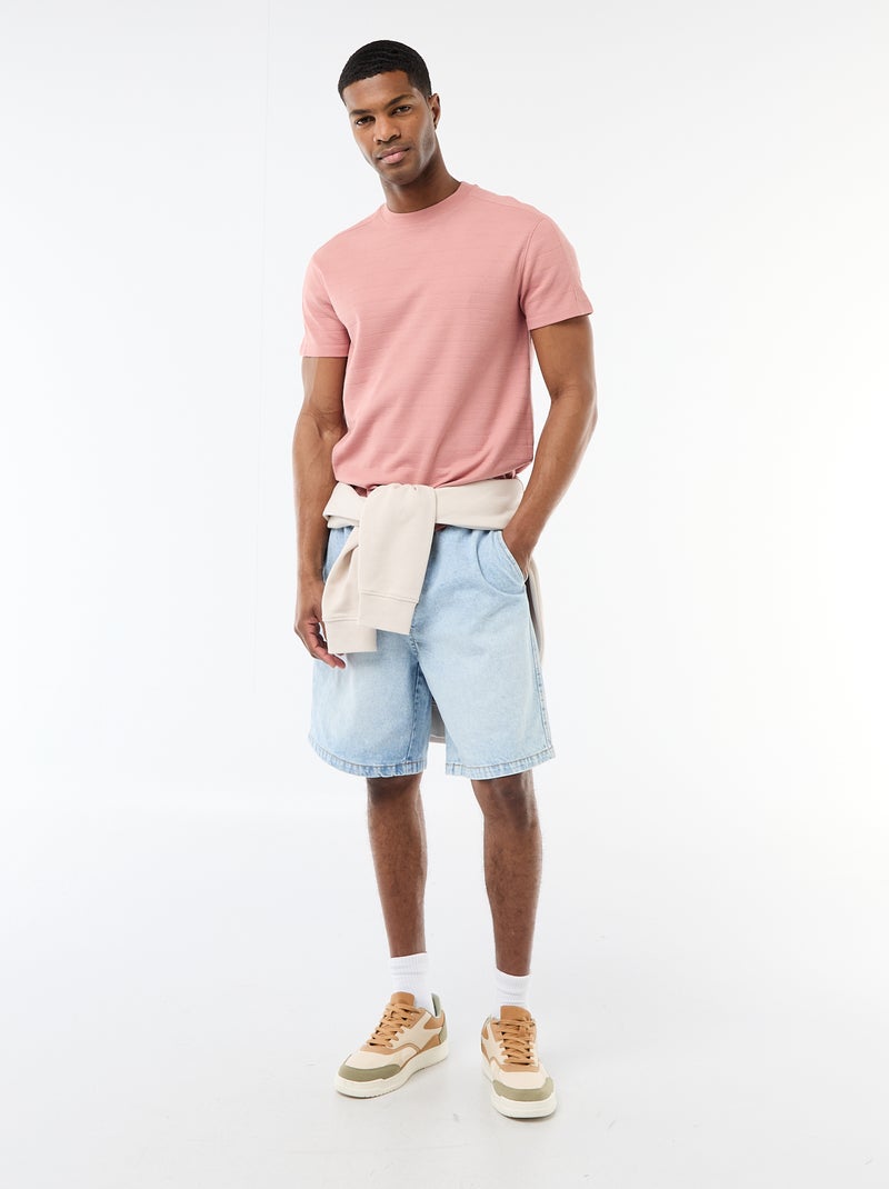 T-shirt a girocollo e maniche corte in tessuto a nido d'ape Rosa - Kiabi