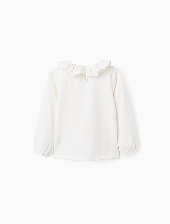 T-shirt a manica lunga con colletto con volant