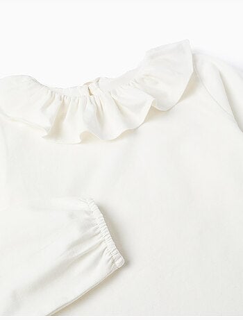 T-shirt a manica lunga con colletto con volant