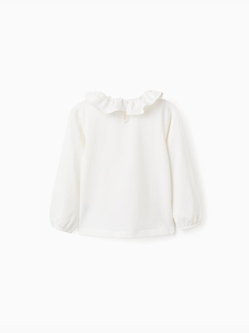 T-shirt a manica lunga con colletto con volant Bianco - Kiabi
