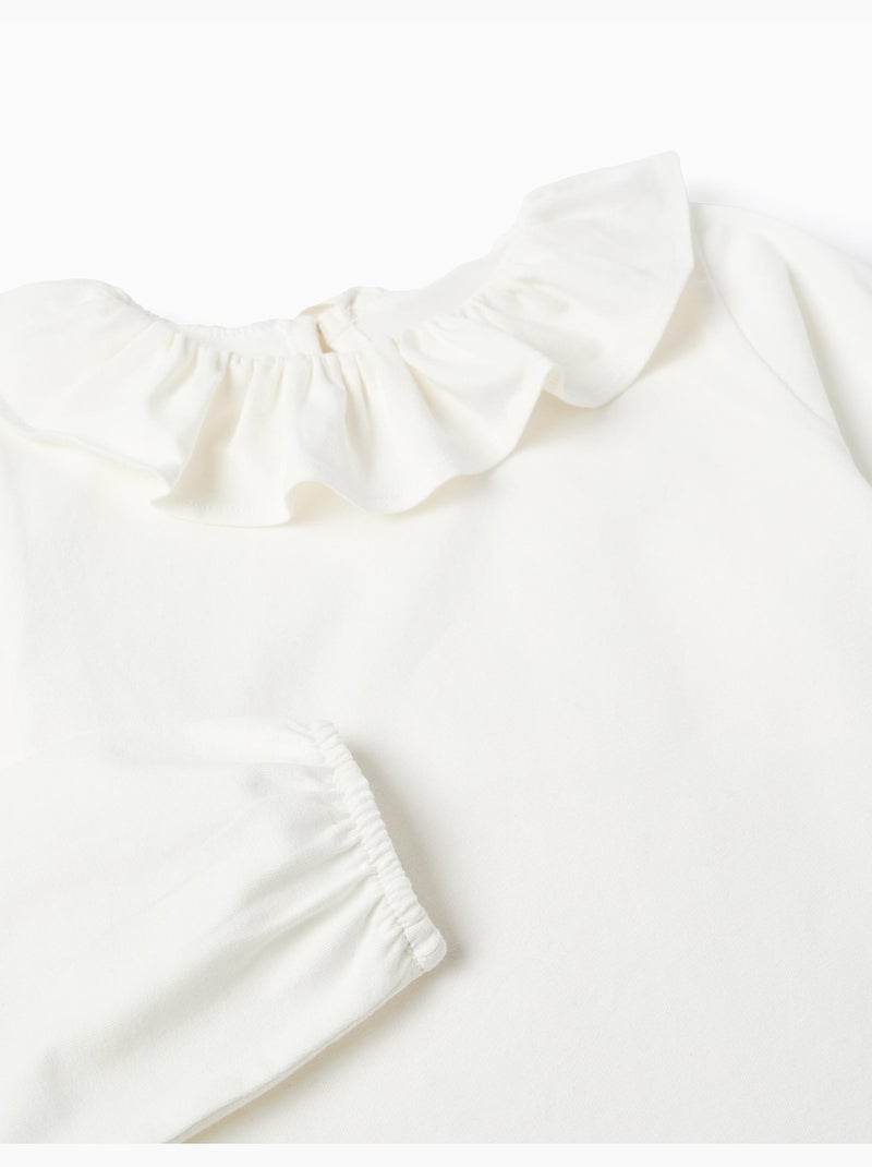 T-shirt a manica lunga con colletto con volant Bianco - Kiabi