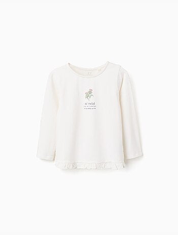 T-shirt a manica lunga con stampa floreale e volant